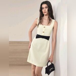 Cream Sleeveless Bow-Waist Mini Dress